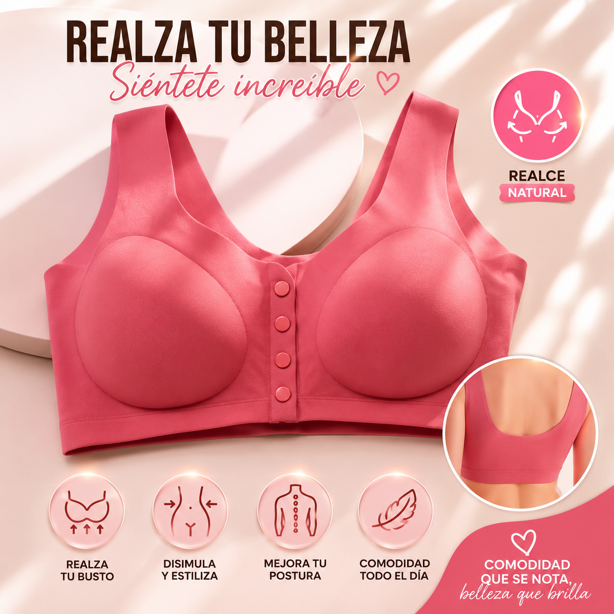 Sujetador con realce y cierre frontal