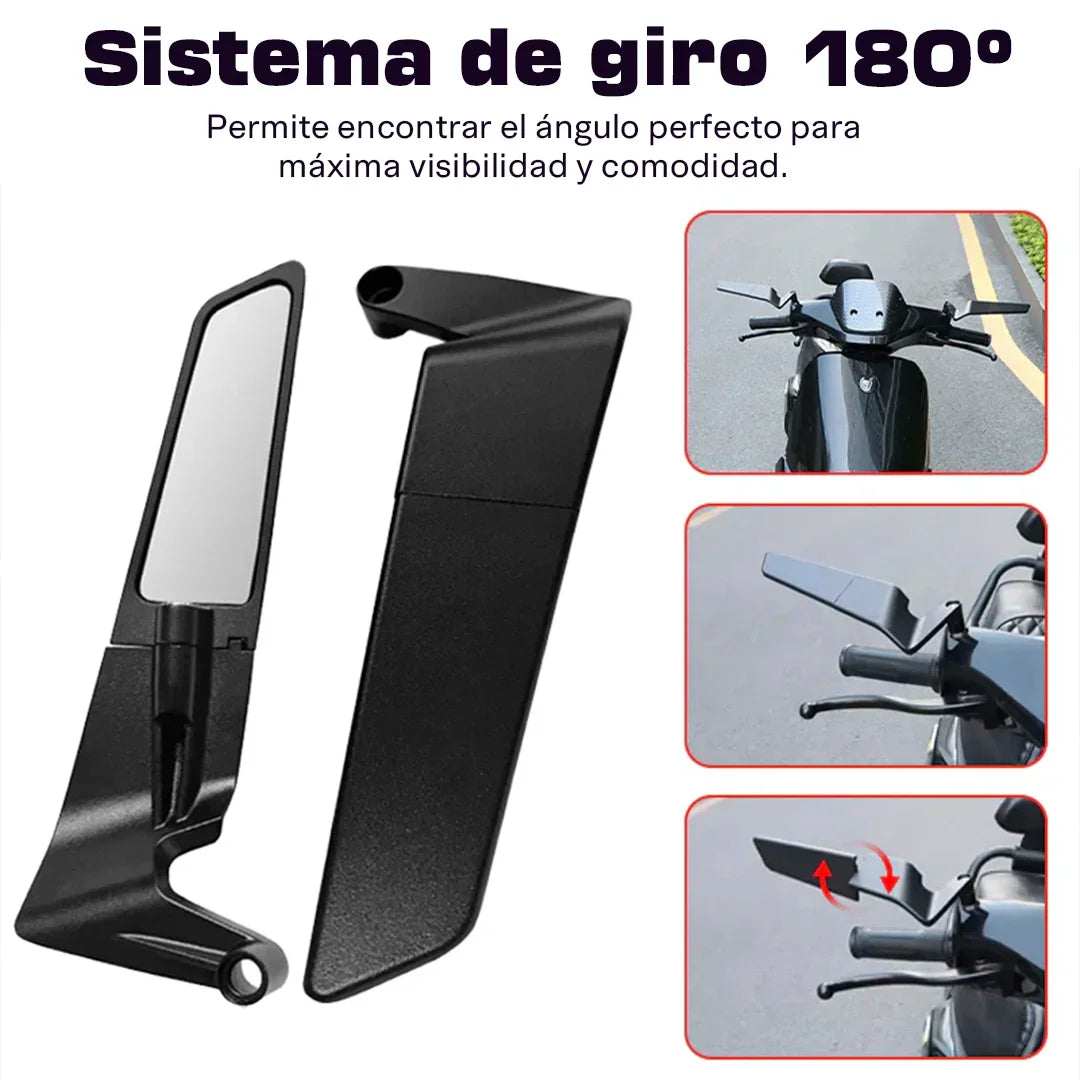 🏍️ Espejos Retrovisores Plegables Tipo Wing - Premium 180°🏍️💯