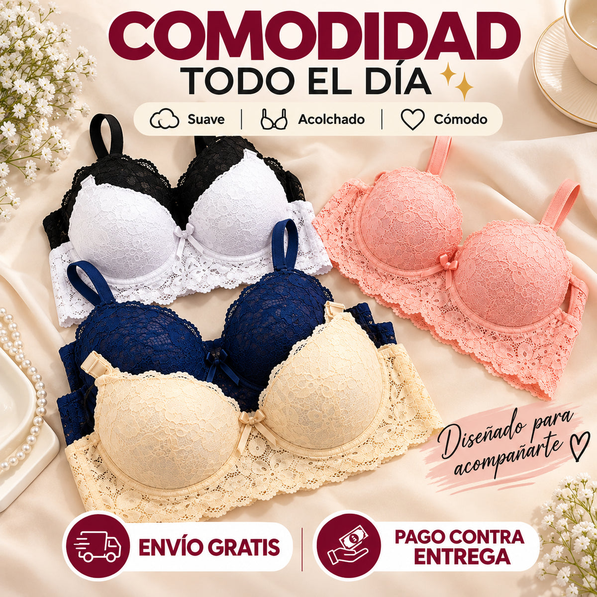 Brasier de encaje y copas de realce natural